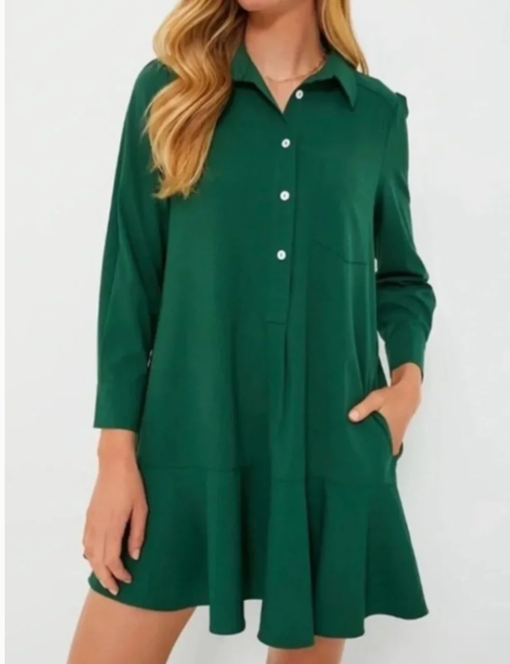Tuckernuck XL Green Callahan Crepe Shirt Dress Long Sleeves Drop Waist Holiday